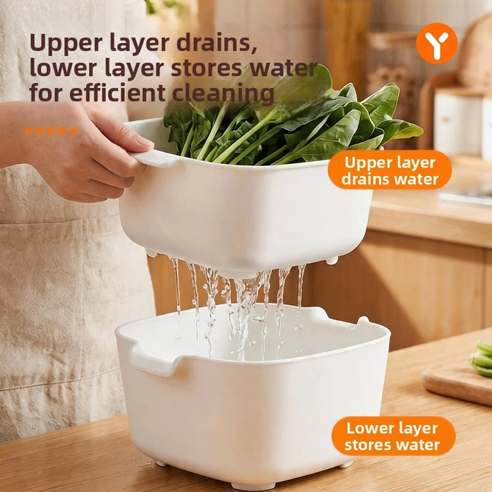 FoodGrade Two Tier Drain Basket Hollow Basin Solid Pantry Sink Kitchen Fruit Veg Rice Washing Nice Home Organizer Gadget