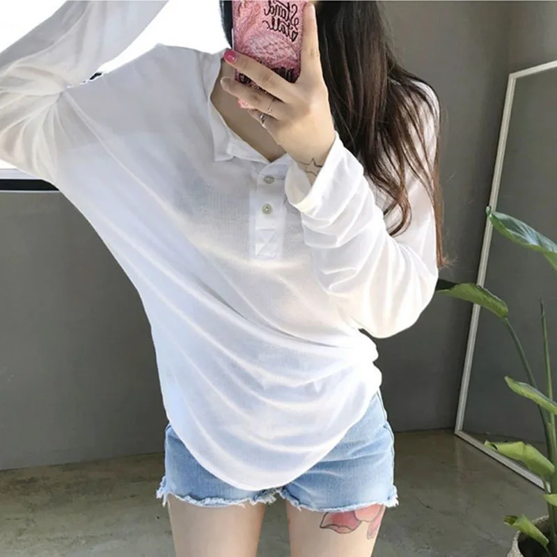 2025 Spring Summer Women White T-Shirt Sexy Off Shoulder Asymmetrical Tops Woman Long Sleeve Thin See Through Sunscreen Shirts