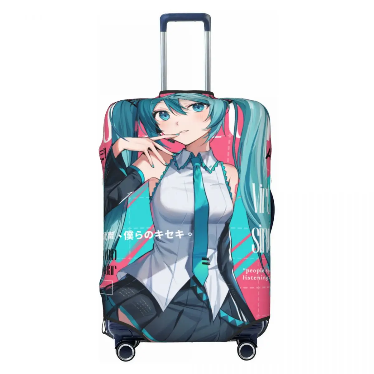 カスタムキュートな初音ミク-vocaloid-ロックアニメ-ラゲッジカバー-プロテクター-伸縮性のある旅行用スーツケースカバー