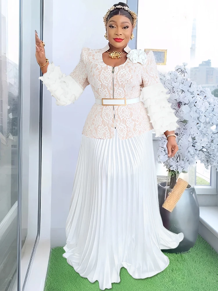 Femmes vêtements de fête de mariage robes de soirée de bal à volants manches hauts et jupe costume 2 pièces ensemble Dashiki tenues 2025 robes pour dames