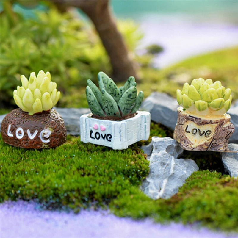 Moss Micro Landscape Ornaments Love Pot Plant Mix Size Fairy Garden Decor Crafts