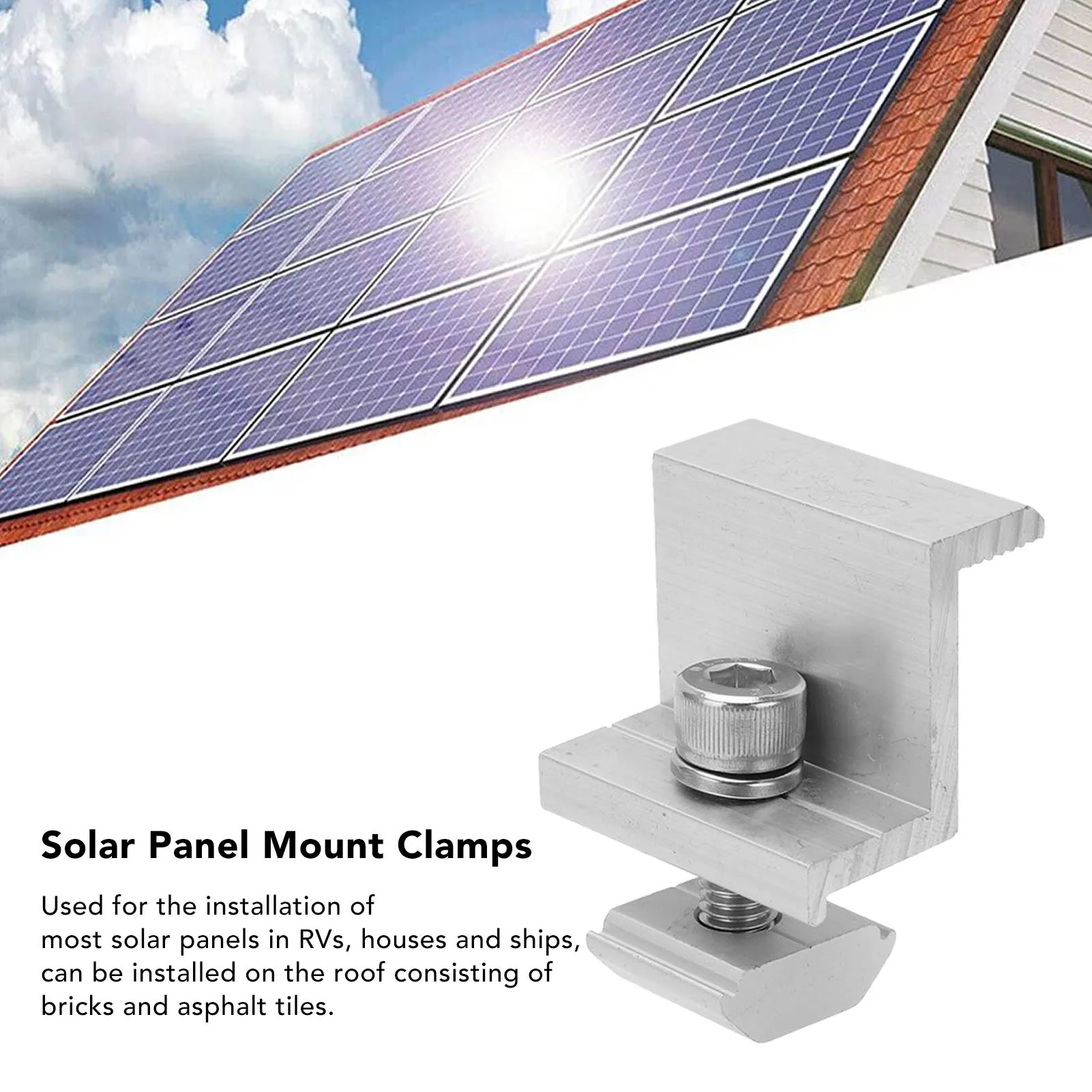 10PCS Solar Mount Z Bracket Aluminum Alloy Pressing Block PV Panel Rail End Grounding Clamps
