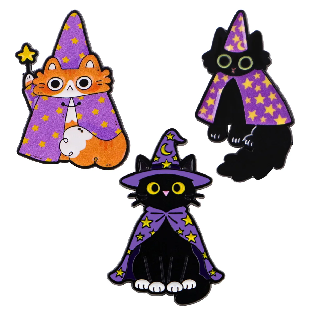 Magischer Umhang, Katzen, Emaille-Pin, Broschen für Frauen, Anstecknadeln, Abzeichen auf Rucksack, Kleidung, Accessoires, Modeschmuck, Geschenke, 3 Stück/Set