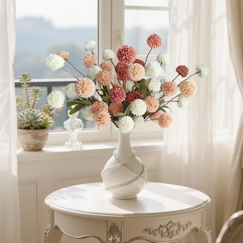 5 Köpfe Künstlicher Blumenstrauß Löwenzahn-Blumenball Kunstblumen Vasenarrangement Heim Garten Hochzeitsdekoration DIY Bastelkranz – Detail 6