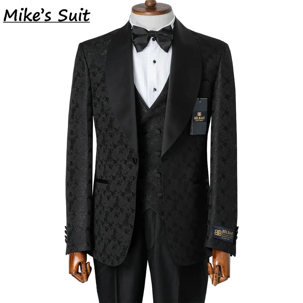 Newest Jacquard Men's Business Suit For Wedding Groom Wear Prom Man Suits Blazer 3 Pieces Set Jacket+Vest+Pant