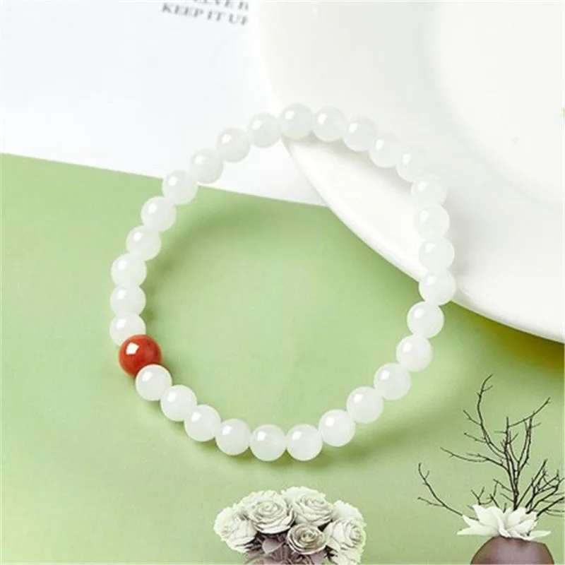 Natural Xinjiang Hetian Jade Beaded Bracelet with Sichuan Agate Fresh Summer Bracelet for Women Gifts
