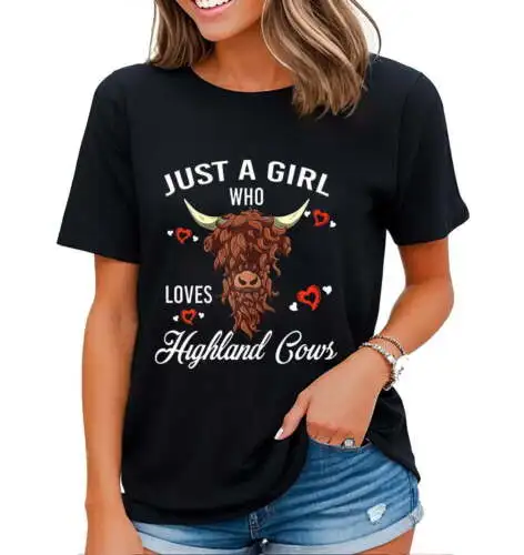 Just A Girl Who Loves Highland Cow T-shirt for Women Black