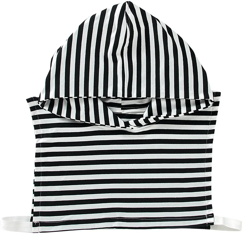 Women Girls Fake Collar with Hoodie Cap Autumn Ladies Striped Cotton Half-Shirts Sweater Decorative Sunscreen Hat Decoration image 4