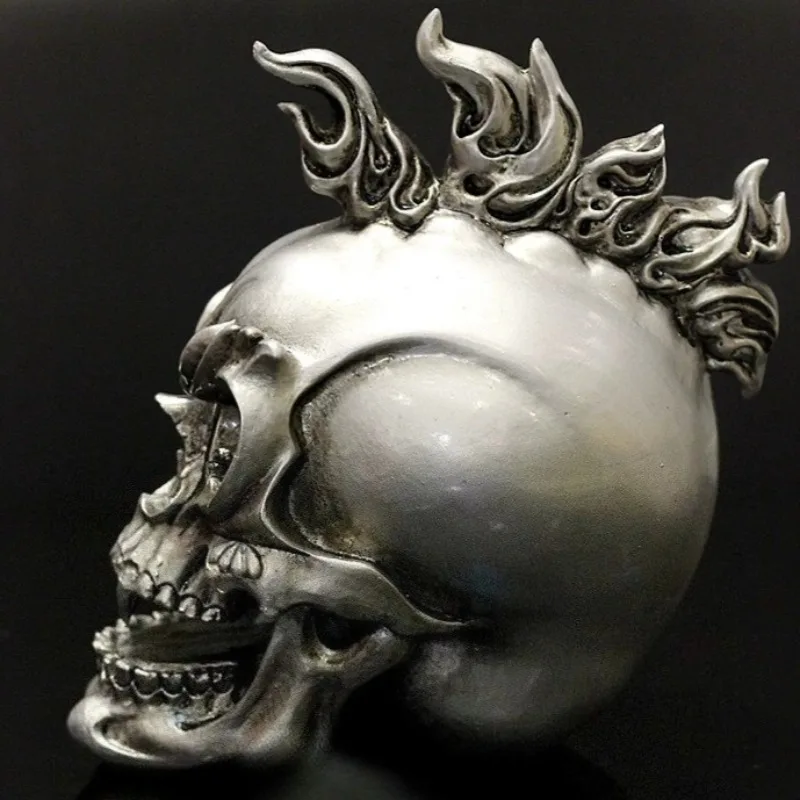 Resin Gothic Figurines Skull Statue Vintage Punk Skeleton Head Statue Halloween Desk Ornament Party Table Figurines Home Decor