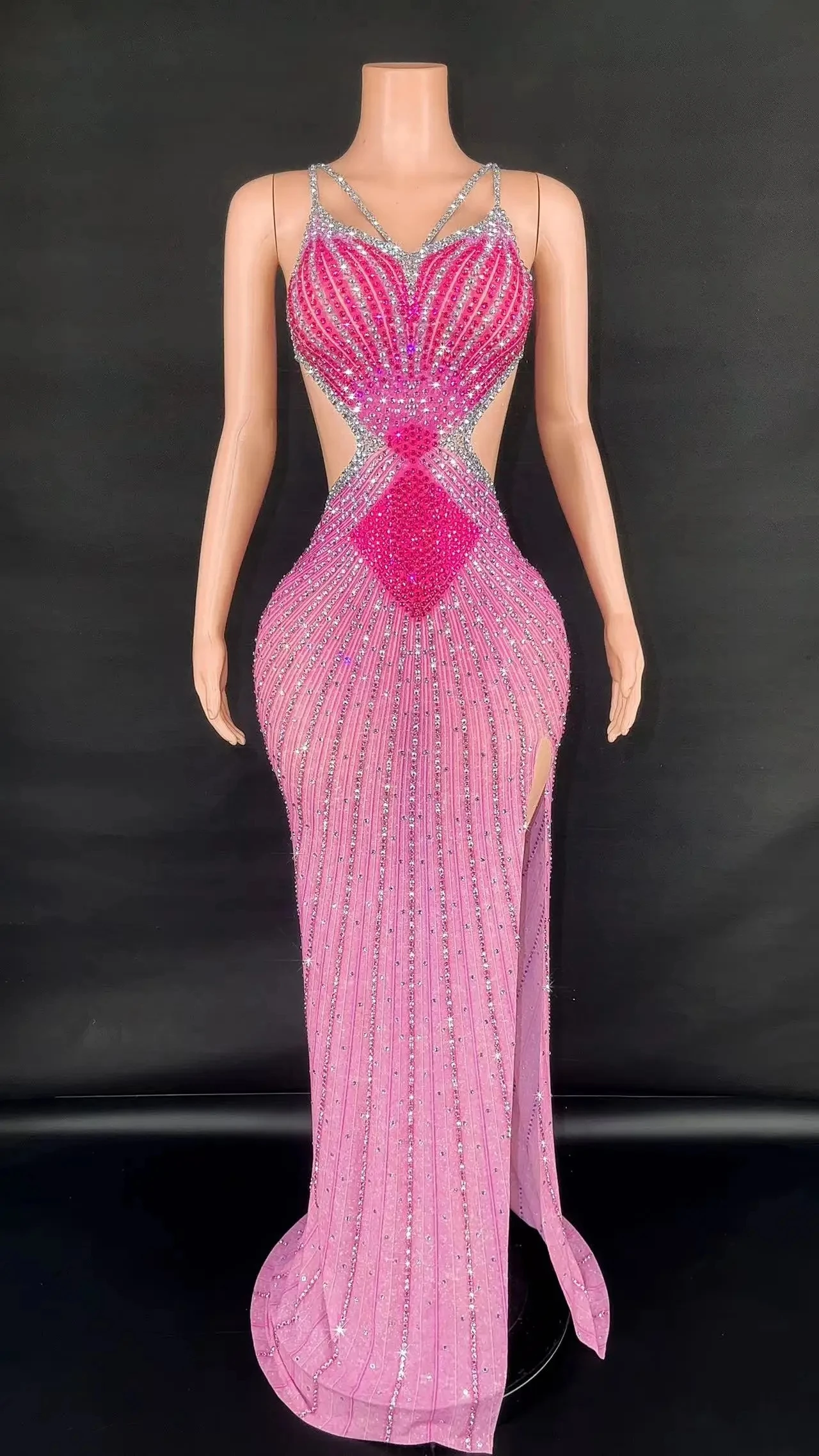 Vestido con diamantes de imitación para mujer, con espalda descubierta traje Sexy, para fiesta de cumpleaños, actuación en escenario, ropa de noche de verano, color blanco y rosa