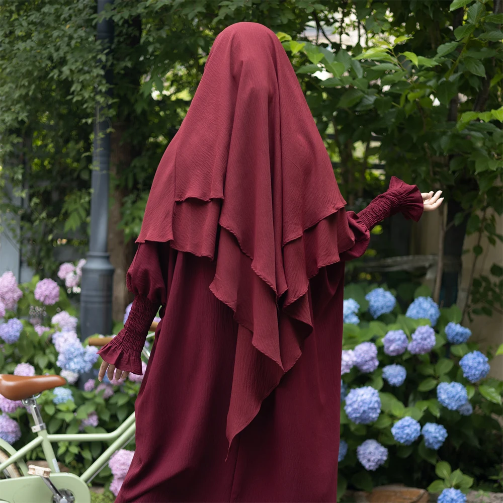 Khimar Hijab Back Two Layers Islamic Veil for Women Dubai Turkey Headscarf Muslim Scarf Shawl Prayer Clothes Ramadan (No Dress)