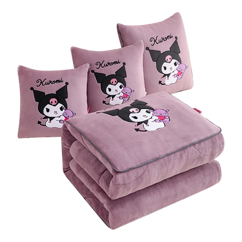 Sanrio Two-in-one Plush Pillow Blanket Cartoon Hello Kitty Family for Car Thickening in Winter Office Napping Kuromi Pillow Gift