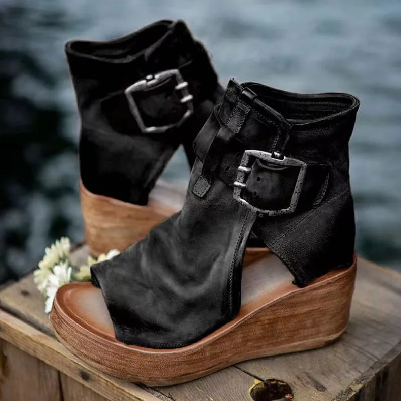 Roman High Heel Fashion Women's shoes Summer Thi Bot Fi Mouth Sandals High Help Slope Heel Boots Women's 43 Sweet shoes