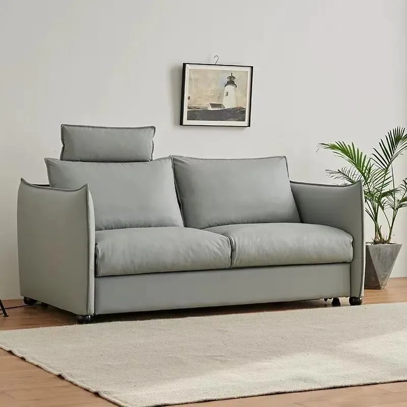 Leather modern convertible folding two-in-one sofa bed with metal frame, suitable for small spaces hotel and shopping