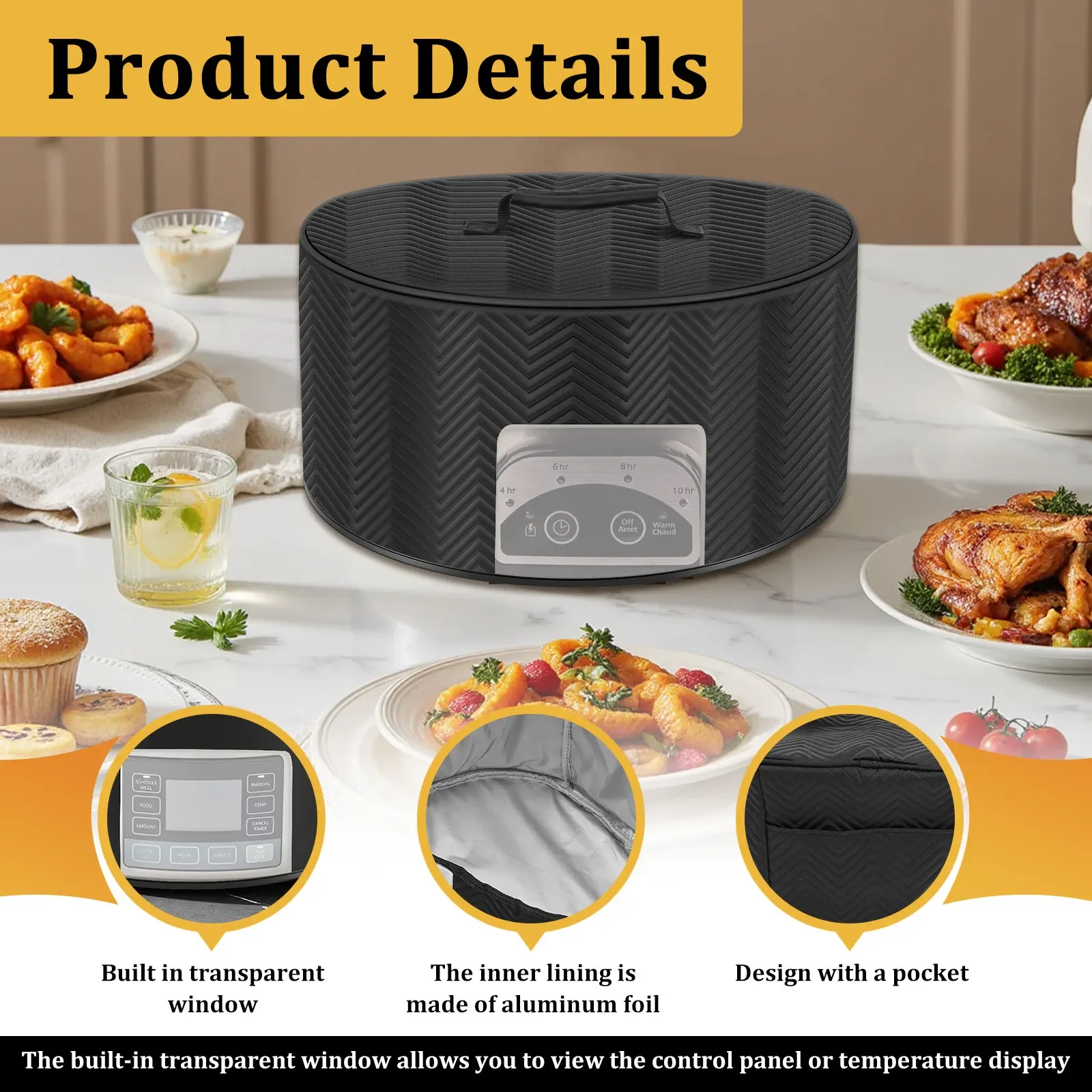 Slow Cooker Cover Oilproof Aluminum Foil Lining Appliance Dust Cover with Pocket and See Through Window for 6 7 8L Slow Cooker