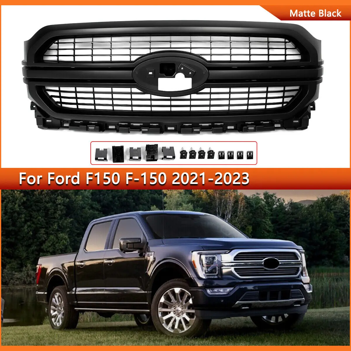 SAIQINGSP For 2021-2023 Ford F-150 F150 Front Bumper Upper Mesh Grille Grill Matte Black Car Accessories Tools