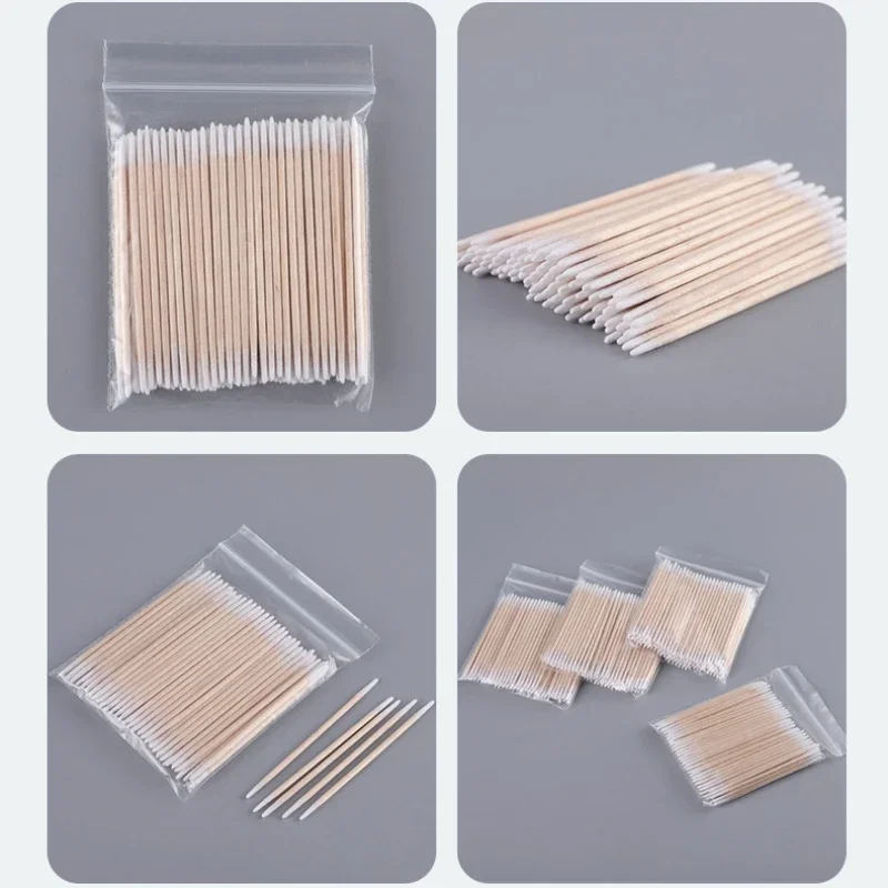 100/300 Pcs Disposable Ultra-small Cotton Swab Brush Lint Free Micro Wood Makeup Brushes Eyelash Extension Glue Removing Tools