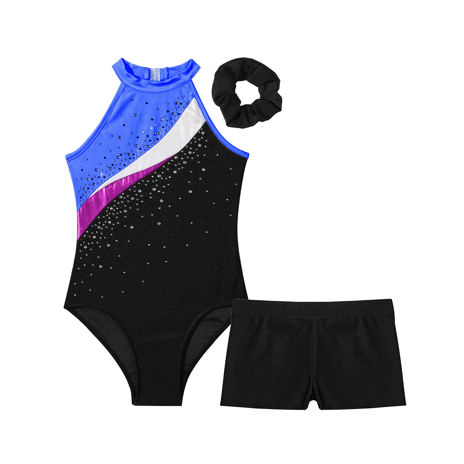 Gymnastics Leotards for Girls Sparkly Dance Unitards Biketards Shorts Bottoms with Hair Band Athletic Unitards