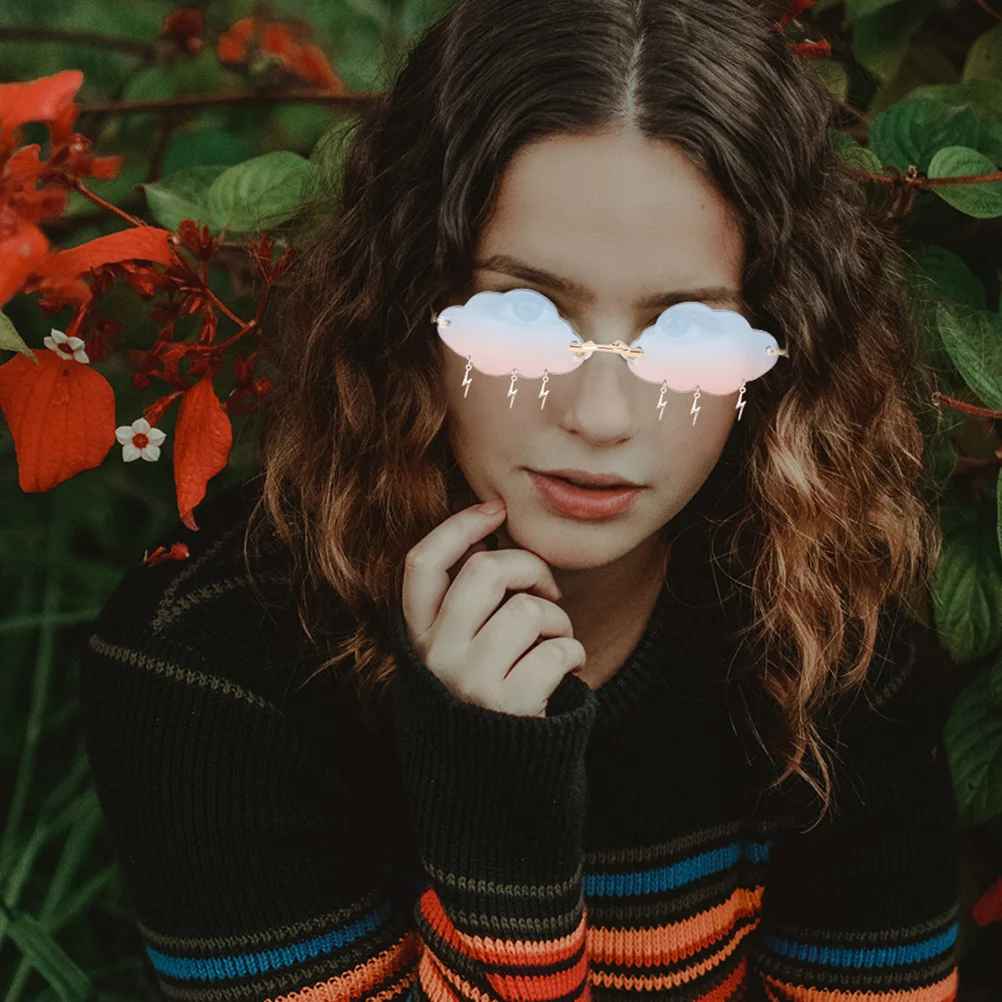 زوجان من نظارات الشمس على شكل سحابة خفيفة الوزن بدون إطار لحفلات الشاطئ والعطلات والصور النظارات الشمسية العصرية للنساء #4