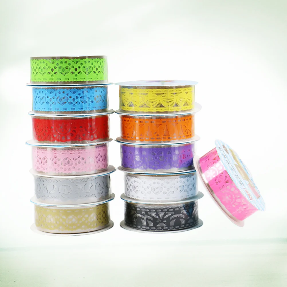 12 قطعة شريط دانتيل مجوف متعدد الألوان شريط لاصق مزخرف لسكرابوكينغ هدية التفاف مخطط مذكرات ملصقات الحرفية اخفاء