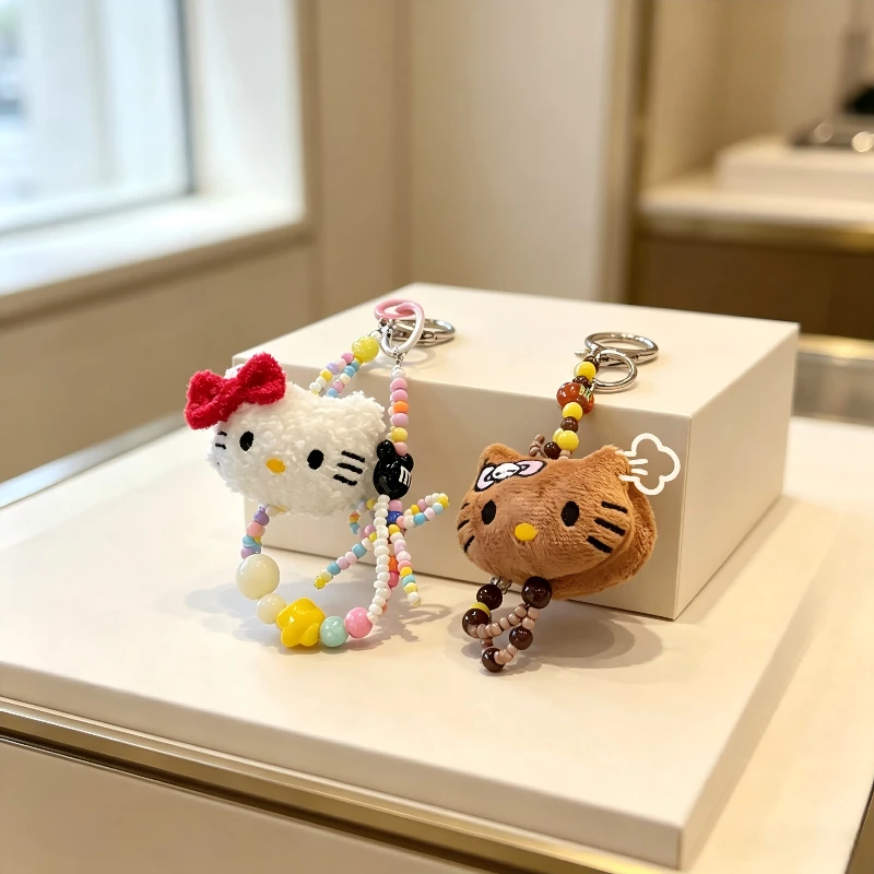 

Sanrio Colorful Beaded Keychain Hello Kitty Kawaii Cartoon Plush Phone Strap Wrist Strap Backpack Hanging Decoration Gifts