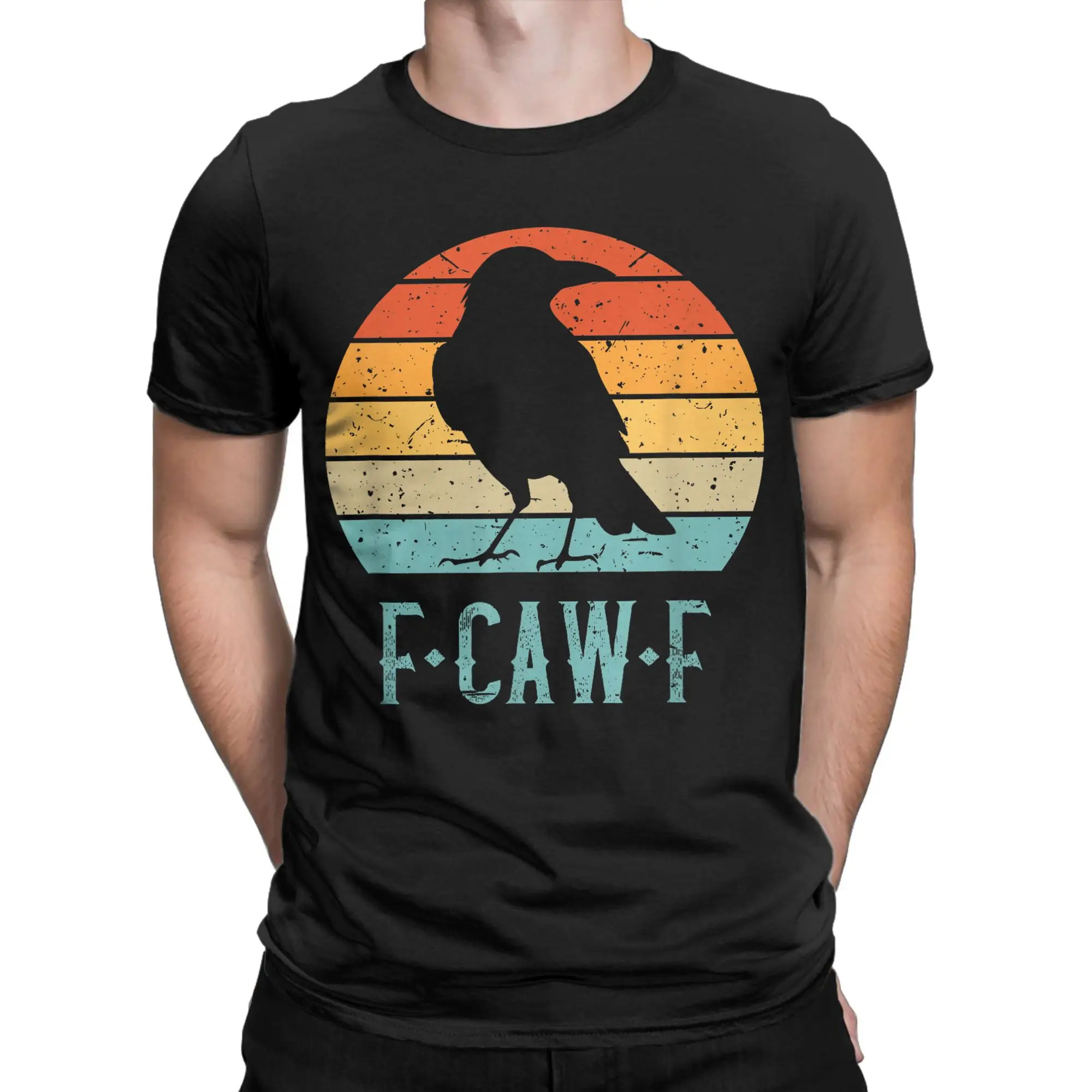 الجدة F Caw F الأسود الغراب الأسود الطيور الغروب تي شيرت للرجال طاقم الرقبة القطن تي شيرت قصيرة الأكمام تيز 4XL 5XL 6XL الملابس
