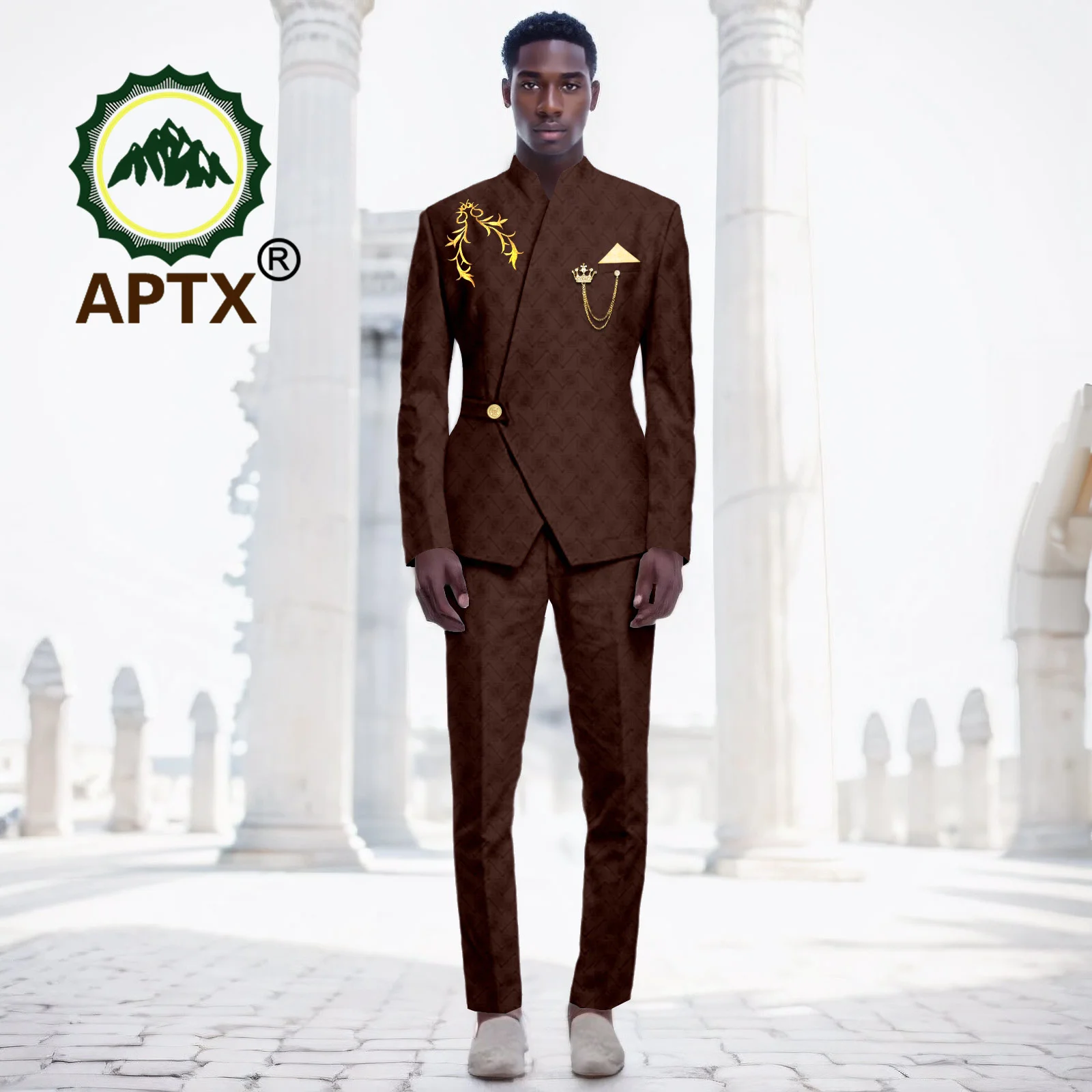 African Men Traditional Outfits Designed Embroidery Jacket Pants Set African Wedding Evening Outfits Tailored Men Suit 2416047