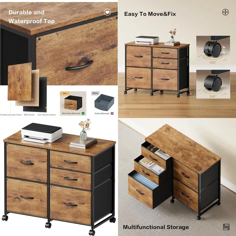 

Lateral File Cabinet with 5 Drawers Rolling Filing Cabinets Under Desk Storage Printer Stand with Wheels,Mobile File Cabinet for