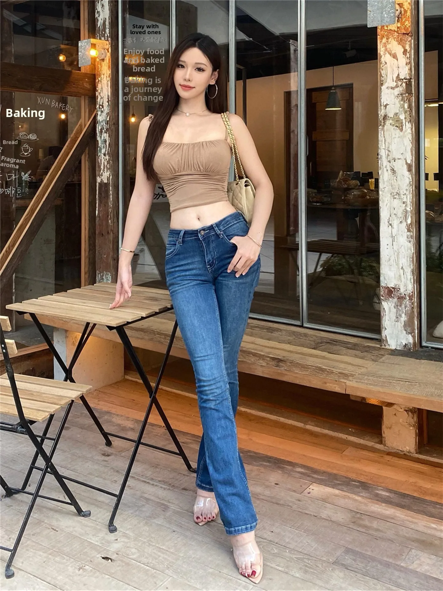 

American High Street Retro Low Waist Flared Jeans Women Summer Spicy Slimming Long Tight Cotton Casual Blue Denim Pants