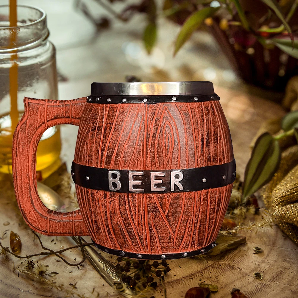 

Large Capacity Wooden Bucket Shaped Beer Cup Stainless Steel Tankard Drinkware