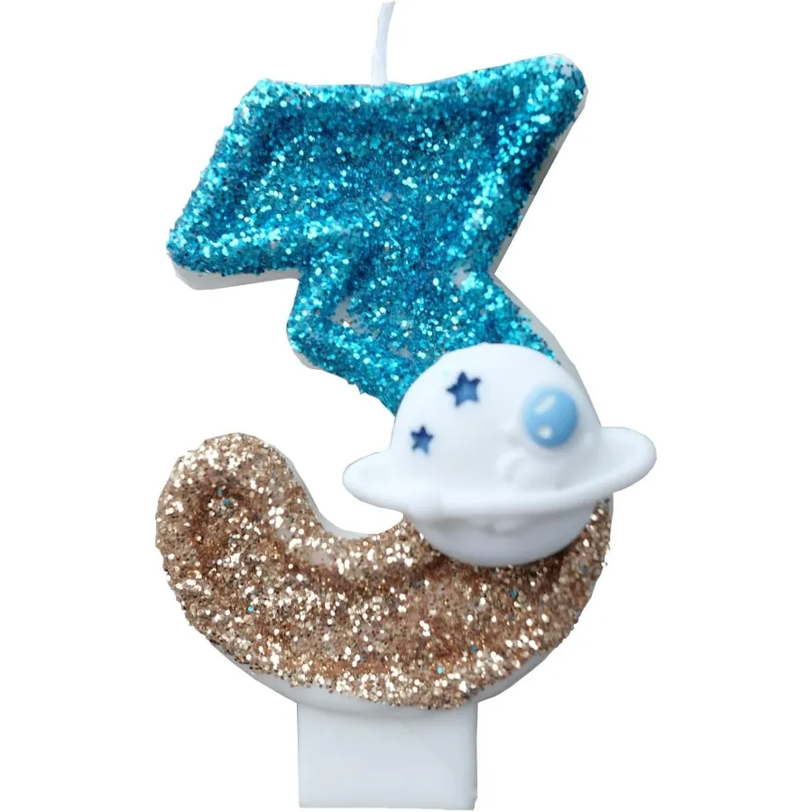 Space Theme Spaceman Astrout Birthday Candles Number 3 Spaceship Spacecraft Design Outer Space Themed Birthday Party Cake Decor