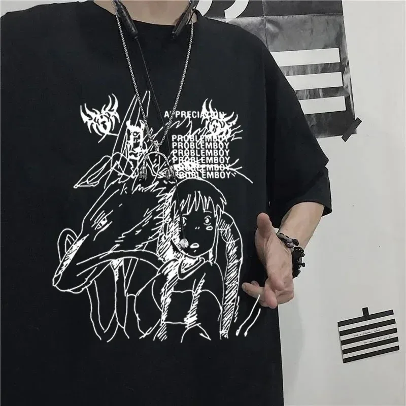 Gothic Demon Punk Print Black T-Shirt for Men and Women Harajuku Y2K Tops Summer Oversized T-Shirt Retro Streetwear Oversized