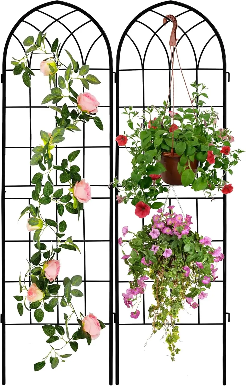 

2 Pack Rustic Iron Arch Trellis for Climbing Plants, Roses, Vines, Flowers & Vegetables - Black Metal Coating