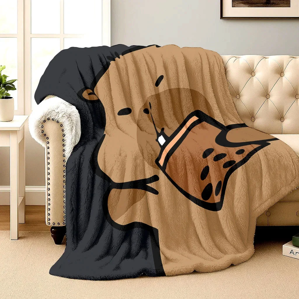 Capybara Boba Tea Print Flannel Blanket - Multi-Size Washable Pet-Friendly All-Season Sofa Camping Gift