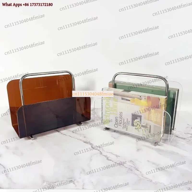 Modern Metal Acrylic Desktop Bookshelf Magazine Rack for Living Room Home Office Decoration