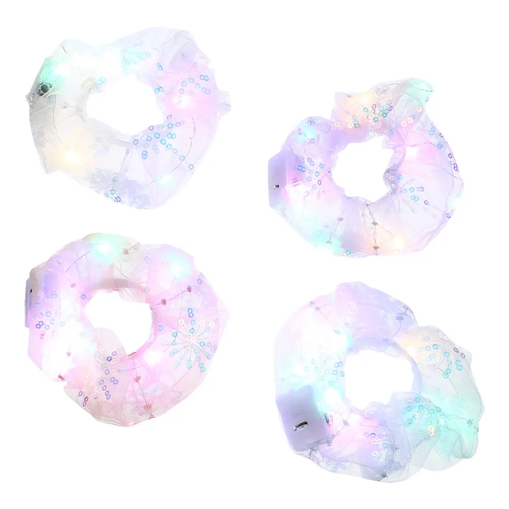 

4PCS LED Tie Scrunchies Glow Dark Fashion Sequin Dance Scrunchies Elastic Ties Girls Hair Accessories Party Dance