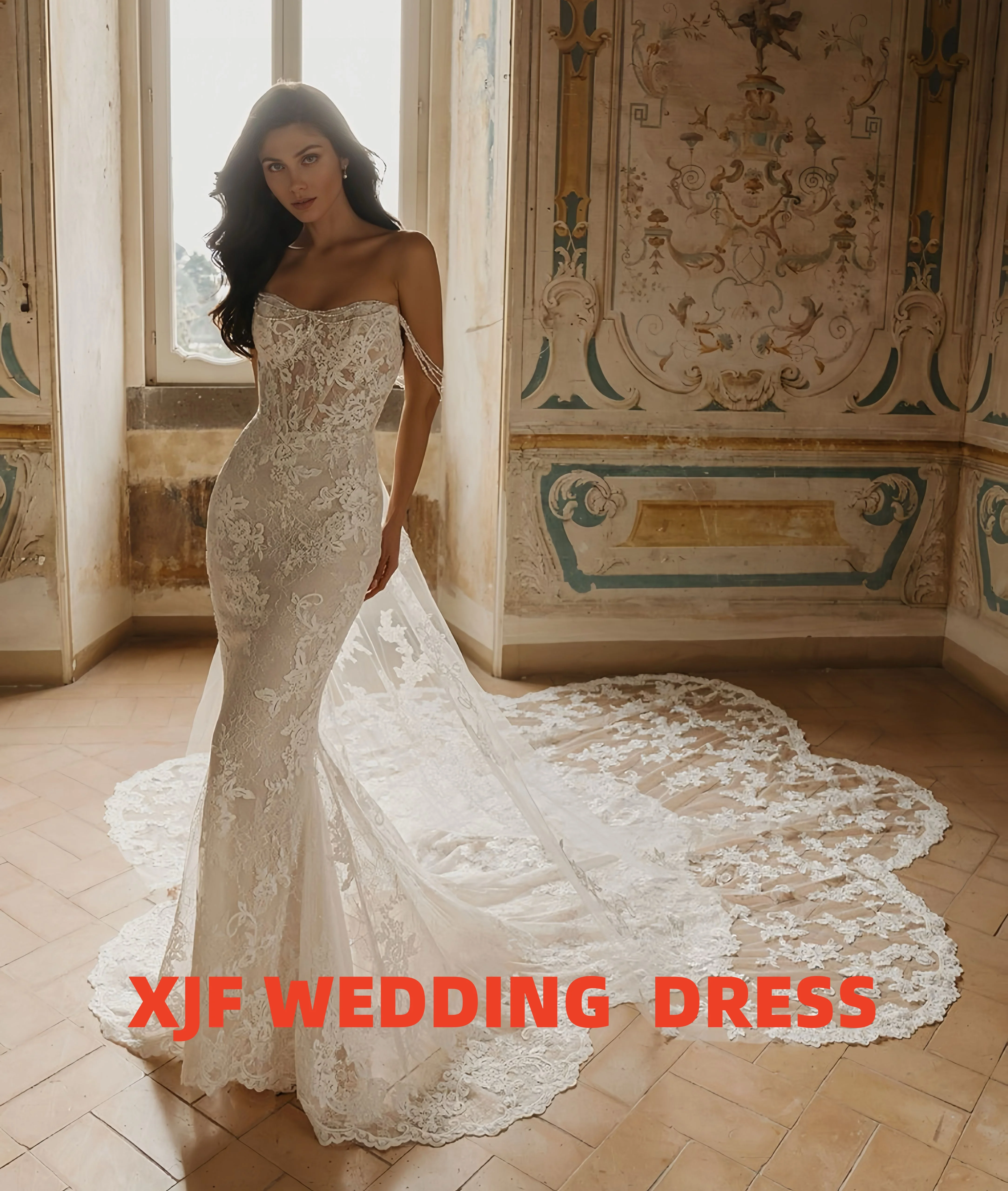 فستان زفاف حورية البحر بياقة على شكل قلب بدون أكمام فاخر من أماندا نوفيا فيستدوس دي نوفيا أماندا مخصص #1