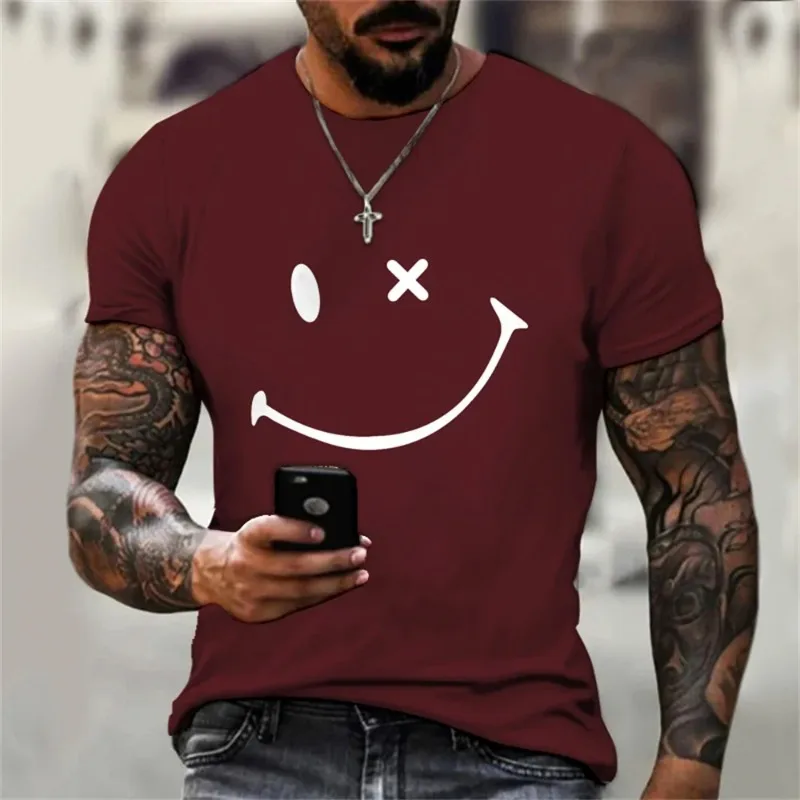 2024 Smiling Face Printed Pattern Men's T-shirt Cotton Summer Sportswear Short Sleeved Couple Fashion Creative Clothing T-shirt