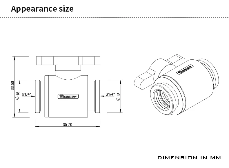 Barrow Mini Ball Valve, Black Aluminum Handle, Female-to-female Water Cooling Valve / Black Silver White /TLQFS-V1