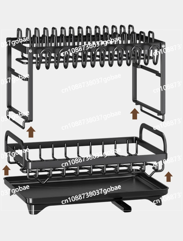 Bowl Rack Dish Rack Drain Rack Wrought Iron Double Layer