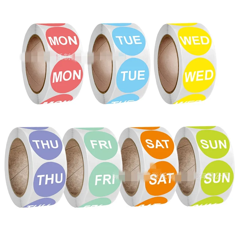 

500pcs/1inch2.5CM Date Stickers Weekday Tags Monday To Sunday English Color Date Marking Stickers Label Office School Supplies