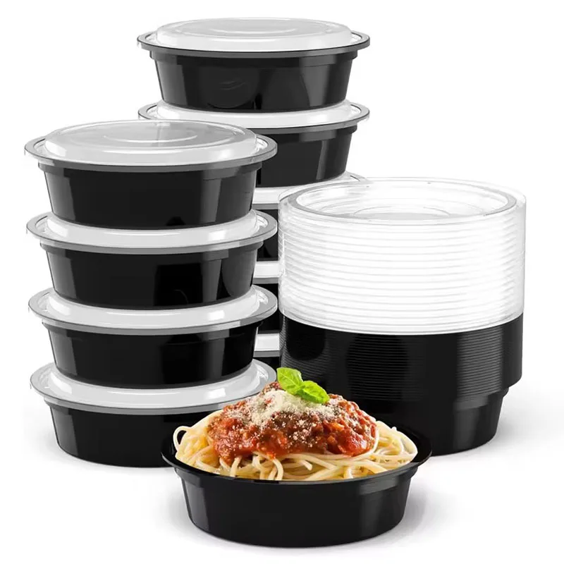10Pcs Meal Prep Containers with Lids, Plastic Food Storage Lunch Box, Disposable Salad Fruit Snack Take Out Bowls