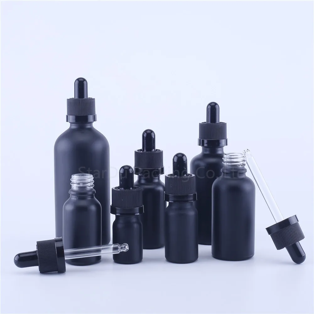 

5ml 10ml 15ml 20ml 30ML 50ml 100ml Matt Black Glass Bottle With Dropper For Essential Oil Child Safety CAP 200pcs/lot