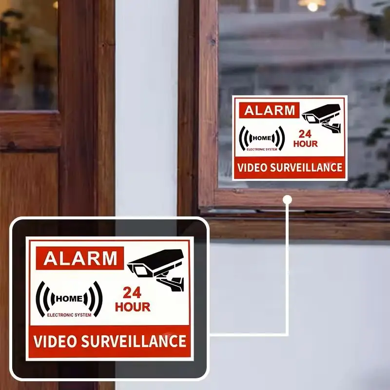 5/10Pcs/pack Warning 24Hour Sticker Sign Video Security Car's No Smoking No Eating Waterproof Surveillance For Home Store School