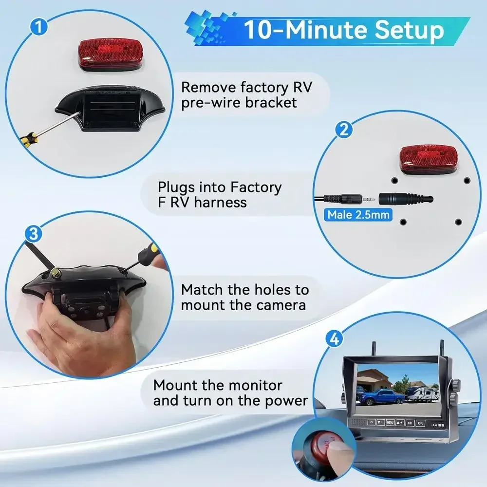 RV Backup Camera Wireless Easy Install: Plug & Play for Furrion Pre-Wired RVs - 7″ HD Touch Key Monitor, 1080P DVR, 4-Channel Sp view 3