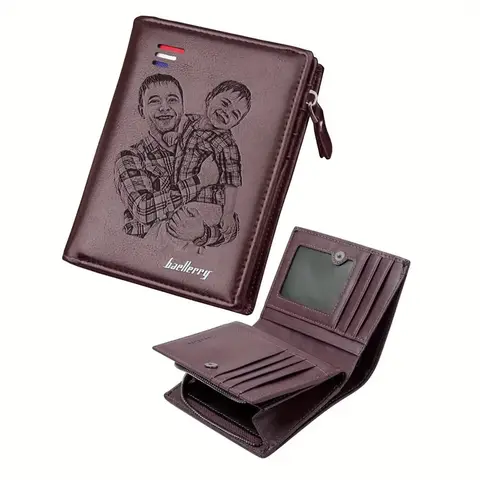 Personalized Wallet Men's Classic PU Leather Bi-Fold Custom Photo Wallet Personalized Gift for Dad/Husband/Son/BF Wallet Clip