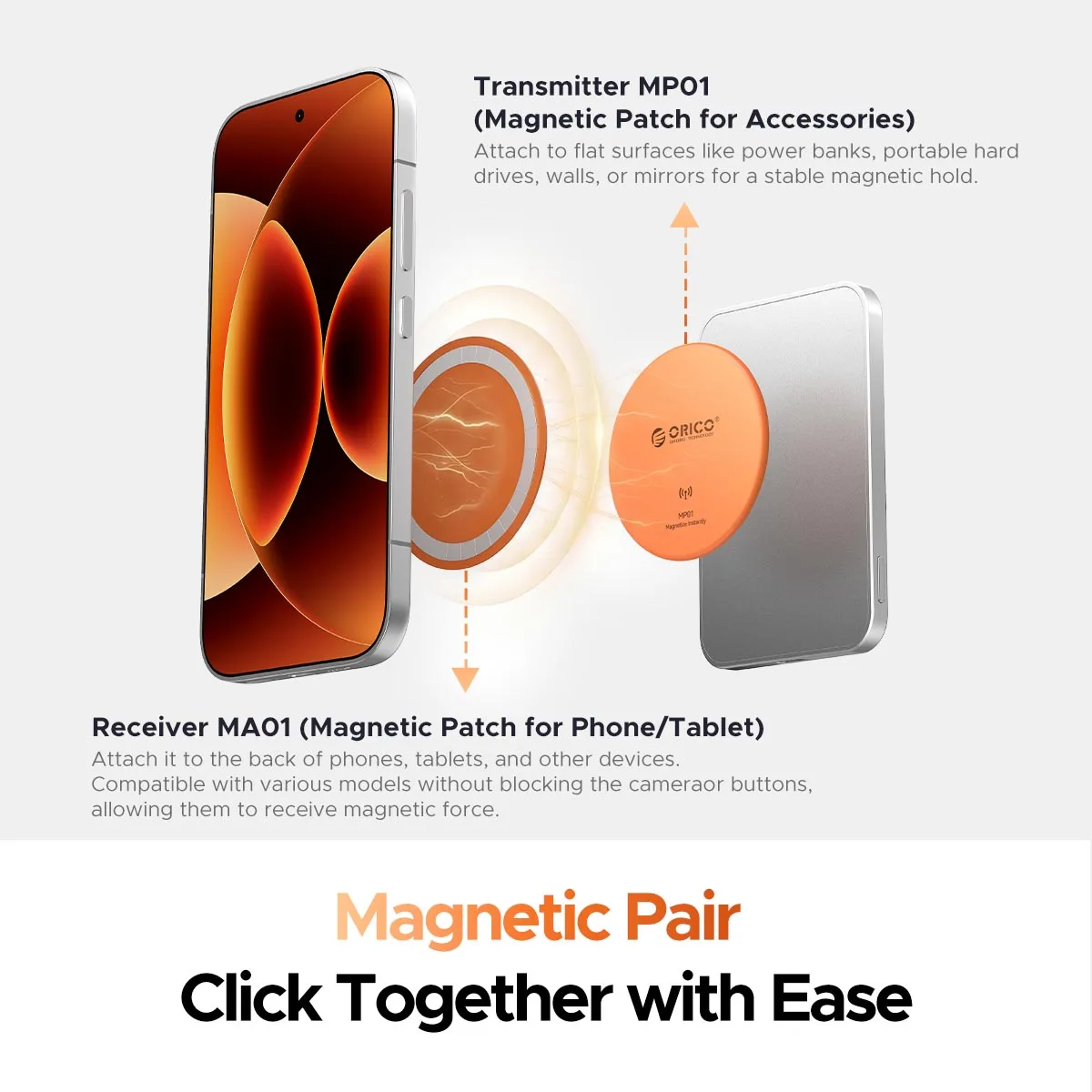 ORICO Phone Magnetic Adapter Magnet Sticker N52 Magnet Magnetic Patch for iPhone 17 16 15 Pro Magsafe PSSD Hard Drive Case