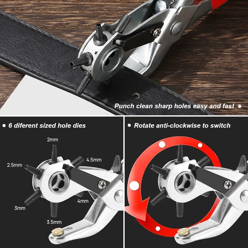 Multi-functional Leather Belt Punch Pliers Round & Oval Holes DIY Tool for Leather Crafts Watch Straps Belts Bags Hand Tools