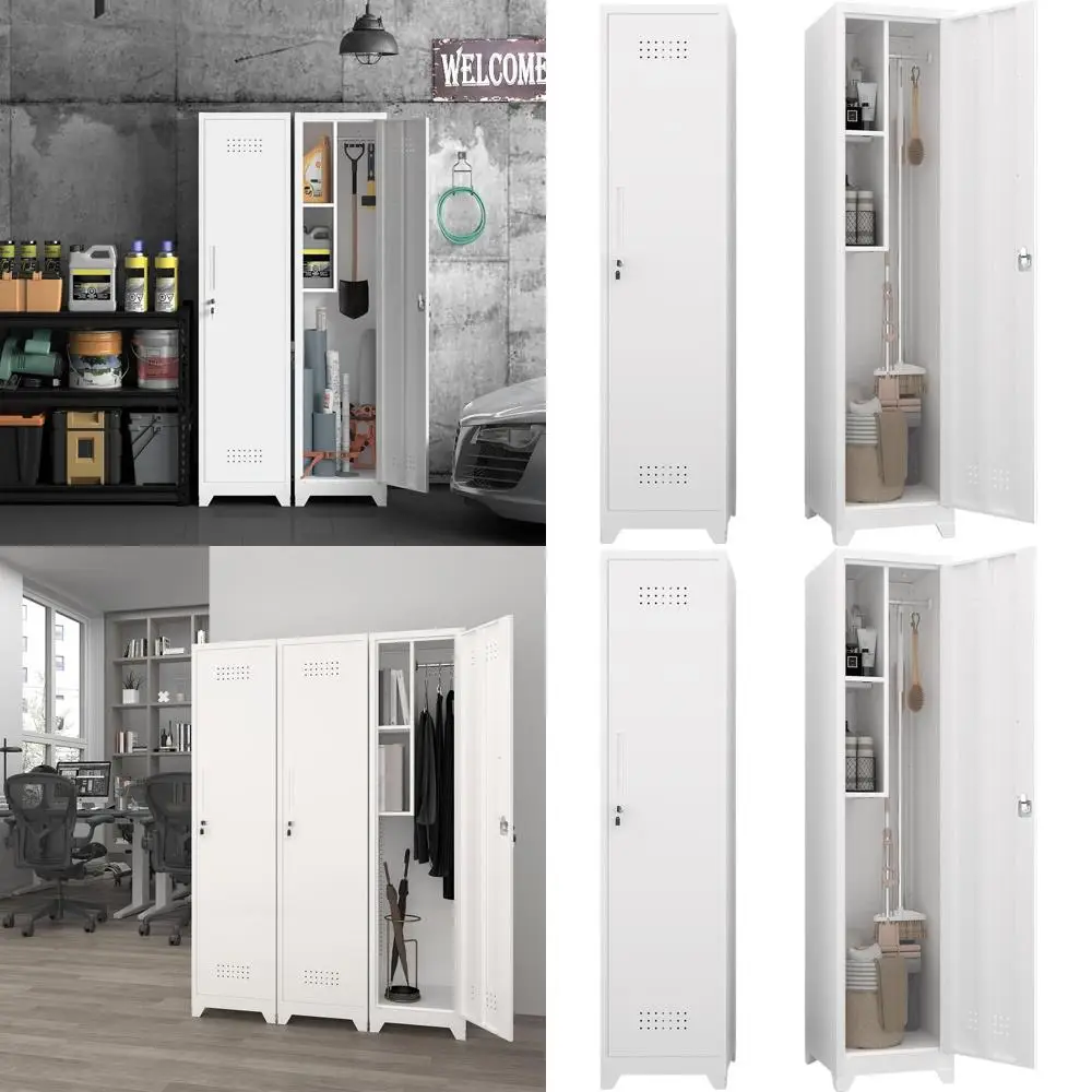 

Белый металлический запираемый шкаф для гаража, кладовой, хозяйственных нужд, прачечной, спортзала, кухни