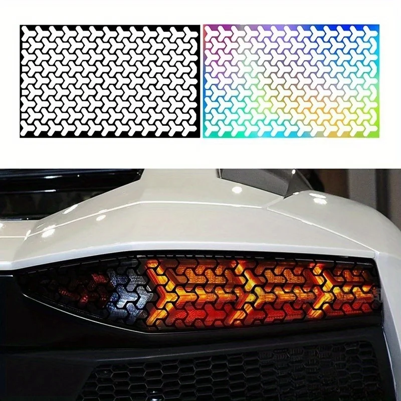 1-teiliges Auto-Rücklicht-Aufkleber-Set mit Wabenmuster, wasserfeste Vinyl-Aufkleber, Schwarz und Regenbogen